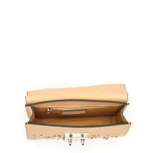 The Hollywood Leather Crossbody Studded Bag Beige