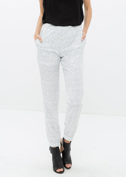 Women's High Waist Printed Pants In Ivory Silver