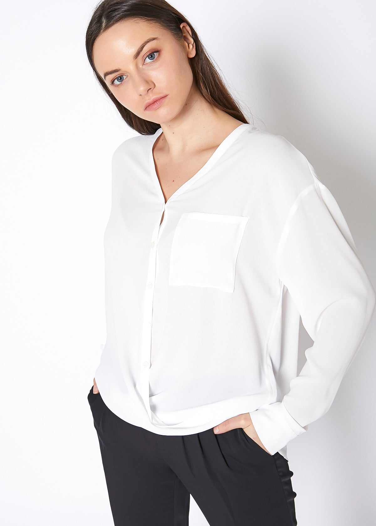 V-Neck Wrap Hem Blouse