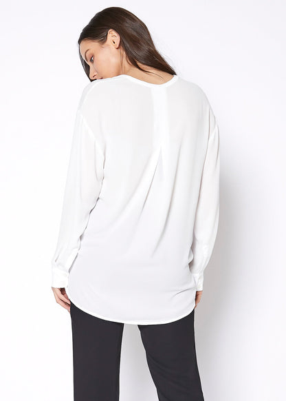 V-Neck Wrap Hem Blouse