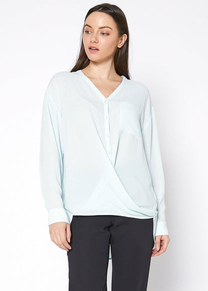 V-Neck Wrap Hem Blouse