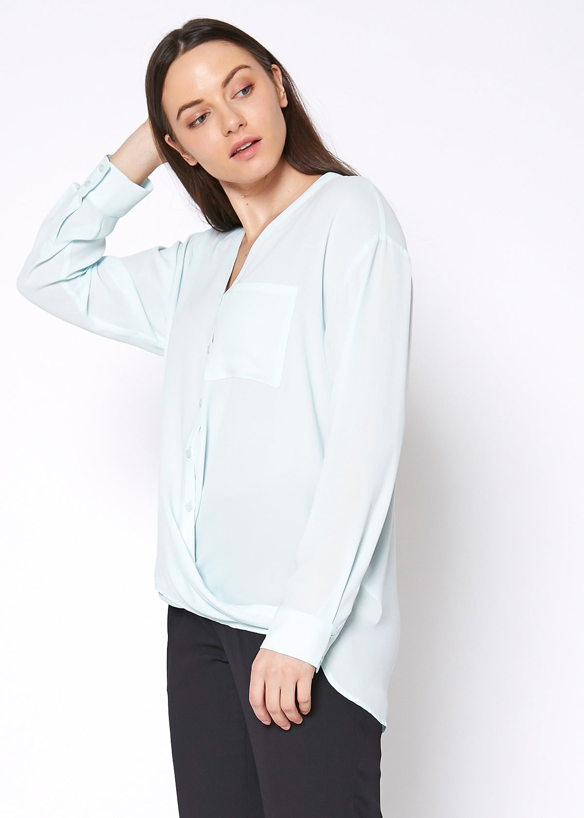 V-Neck Wrap Hem Blouse