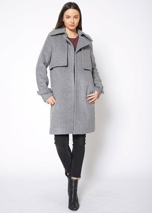 Women's Wool Blended Overlay Notch Collar Coat