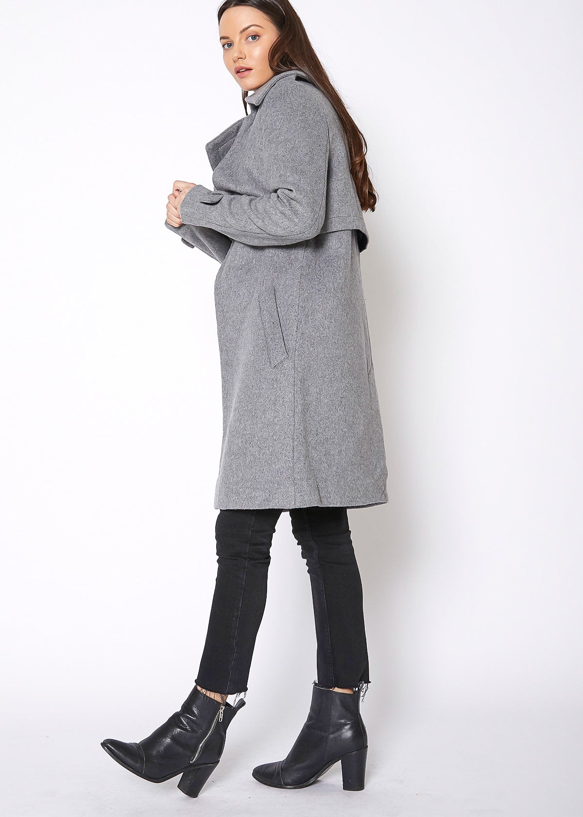 Women's Wool Blended Overlay Notch Collar Coat