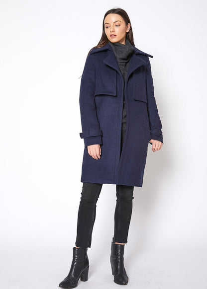 Women's Wool Blended Overlay Notch Collar Coat