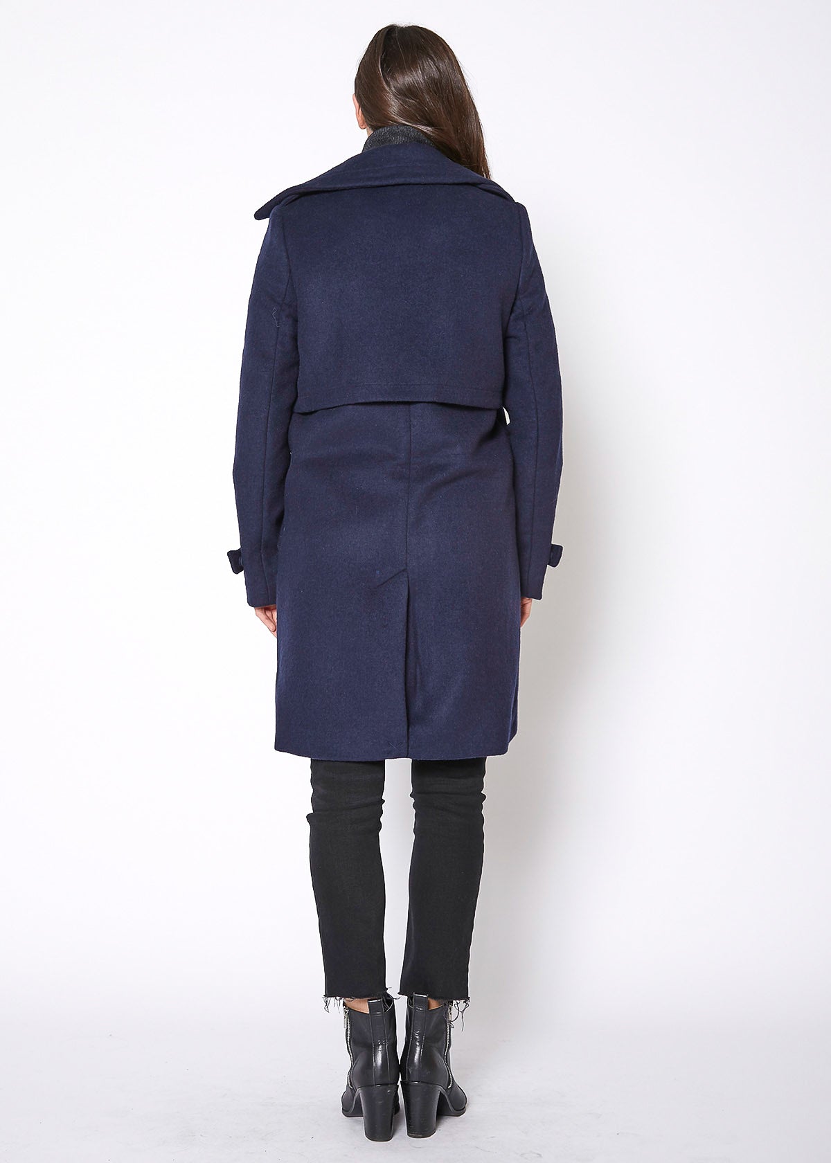 Women's Wool Blended Overlay Notch Collar Coat