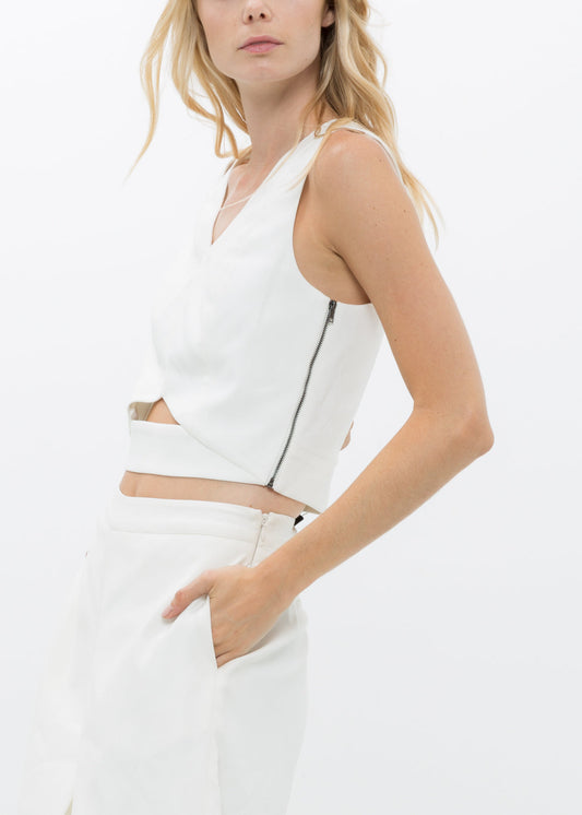 V-Neck Sleeveless Cropped Top In White