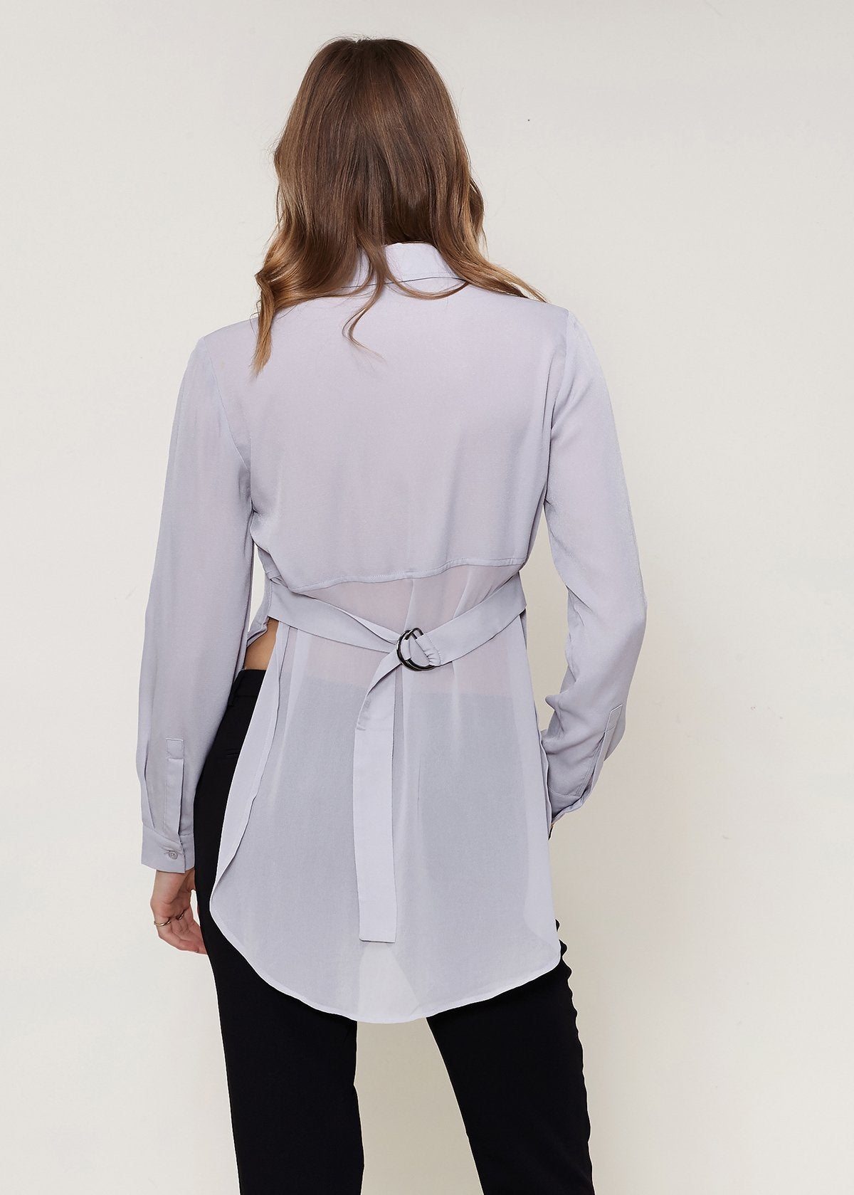 Women's Noir Belted Hi-lo Blouse In Dove Silver