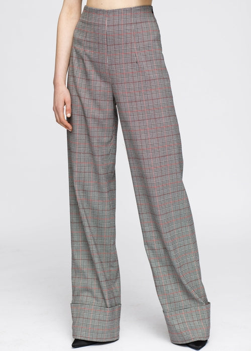 Women's Multi Glen Plaid High Waist Wide Leg Pants In Grey Plaid