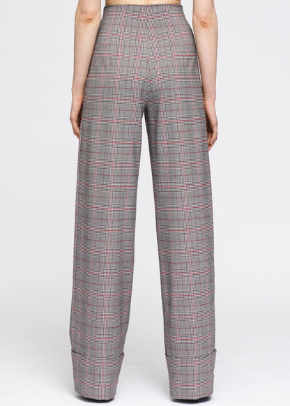 Women's Multi Glen Plaid High Waist Wide Leg Pants In Grey Plaid