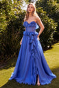 Strapless Chiffon Ruffle A-line Sheer Bodice Long Prom & Bridesmaid Dress CDA1341