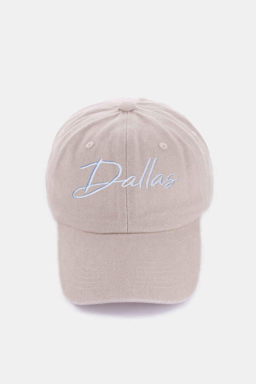 Zenana Washed DALLAS Embroidered Beige Baseball Cap - Stylish casual accessory with Dallas embroidered design.