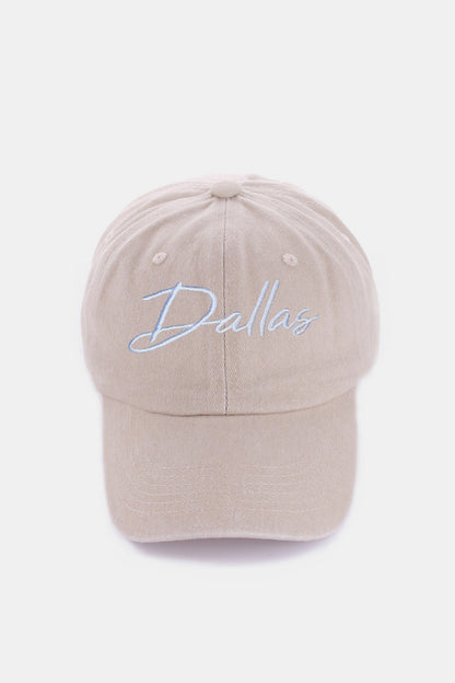 Zenana Washed DALLAS Embroidered Beige Baseball Cap - Stylish casual accessory with Dallas embroidered design.