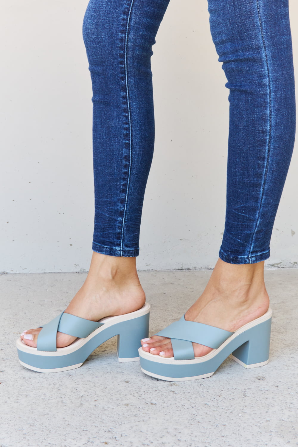 Misty Blue Platform Sandals with Contrasting Straps