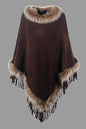 Faux Fur Trim Fringed Poncho