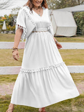 Load image into Gallery viewer, Plus Size Tassel Smocked V-Neck Half Sleeve Dress