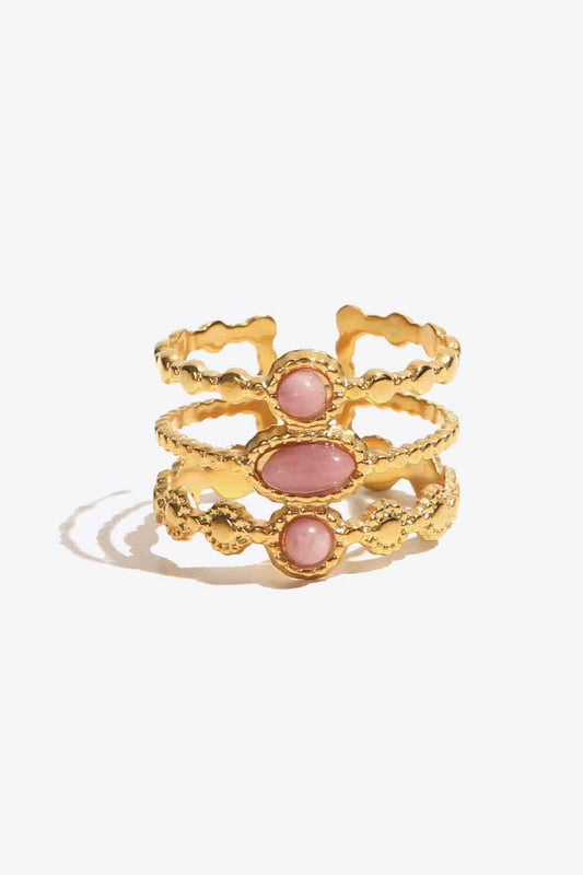 Elegant Layered Gold Ring with Pink Gemstones