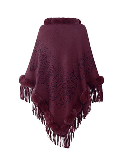 Graphic Fringe Cape Sleeve Poncho