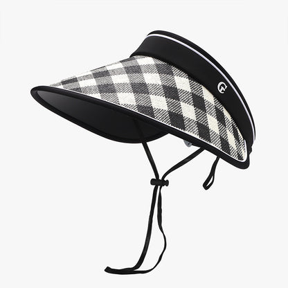 Plaid Adjustable Sun Hat with Detachable Visor