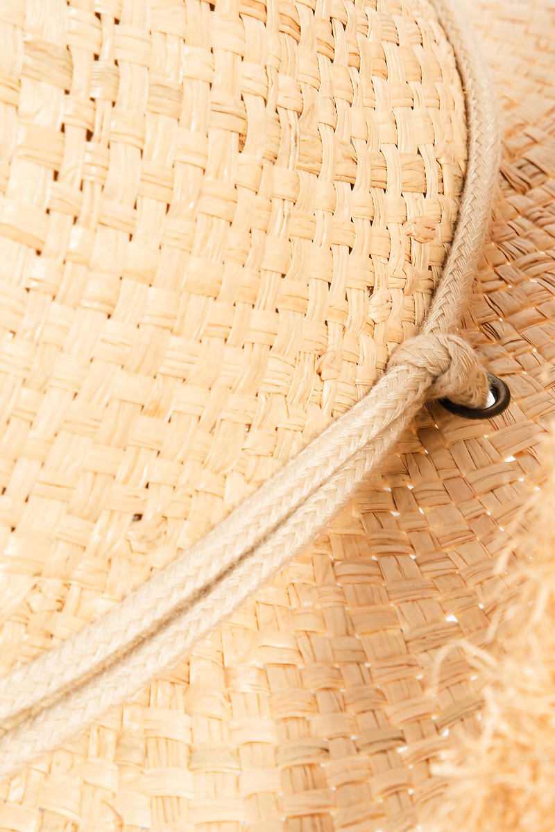 Tan Woven Straw Hat with Adjustable Strap