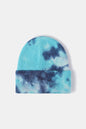 Tie-Dye Cuffed Rib-Knit Beanie Hat in turquoise and navy blue tones