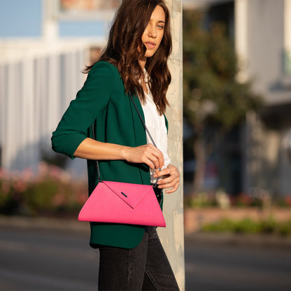 Angelica Hot Pink Leather Clutch Bag