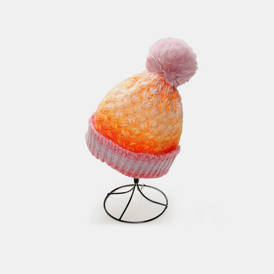 Stylish gradient knit hat with cozy pompom