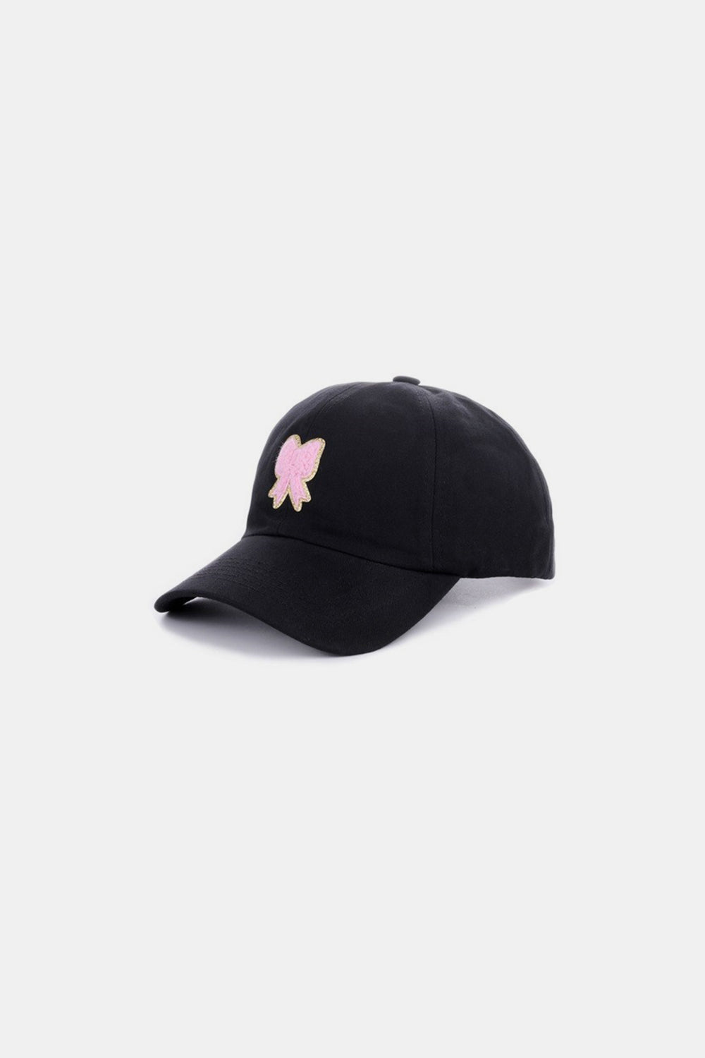 Stylish Black Baseball Cap with Pink Ribbon Bow Patch