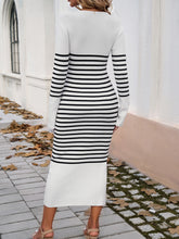 Load image into Gallery viewer, Devine Striped V-Neck Long Sleeve Sweater Dress