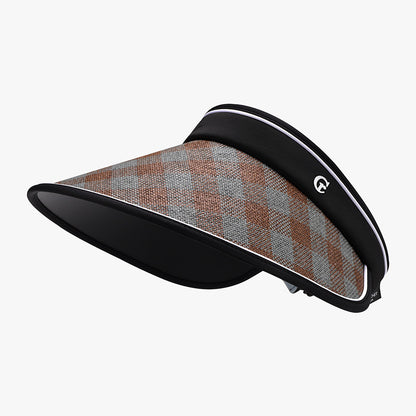 Plaid Natural Grass Adjustable Sun Hat - Stylish sun visor featuring a plaid pattern and adjustable fit for versatile sun protection.