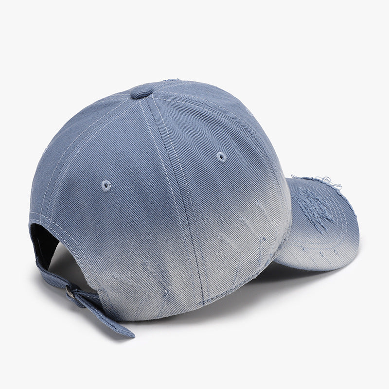 Distressed Adjustable Cotton Hat - A casual, weathered-look baseball cap in a neutral grey shade.