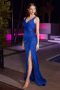 Glitter Stretch Satin Fitted Wrap Bodice Deep V-neck Long Bridesmaid & Evening Dress CDBD4003