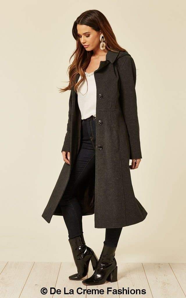 Wool Blend Hooded Mid Length Coat 1704 Jackets & Coats LoveAdora