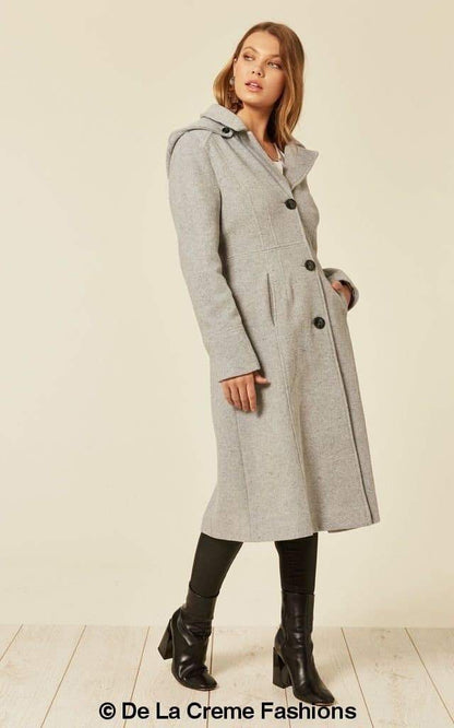 Wool Blend Hooded Mid Length Coat 1704 Jackets & Coats LoveAdora