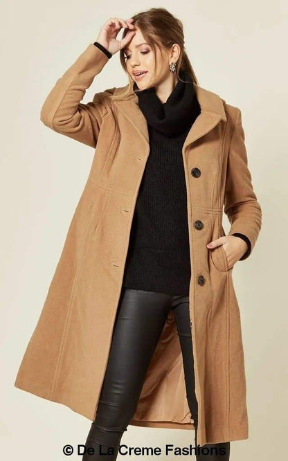 Wool Blend Hooded Mid Length Coat 1704 Jackets & Coats LoveAdora