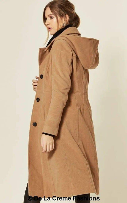 Wool Blend Hooded Mid Length Coat 1704 Jackets & Coats LoveAdora