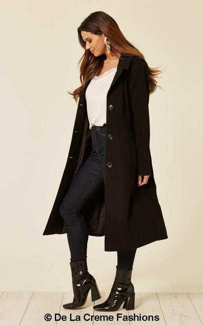 Wool Blend Hooded Mid Length Coat 1704 Jackets & Coats LoveAdora