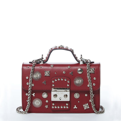 The Hollywood Studded Leather Crossbody Bag Burgundy