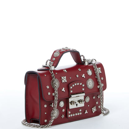 The Hollywood Studded Leather Crossbody Bag Burgundy