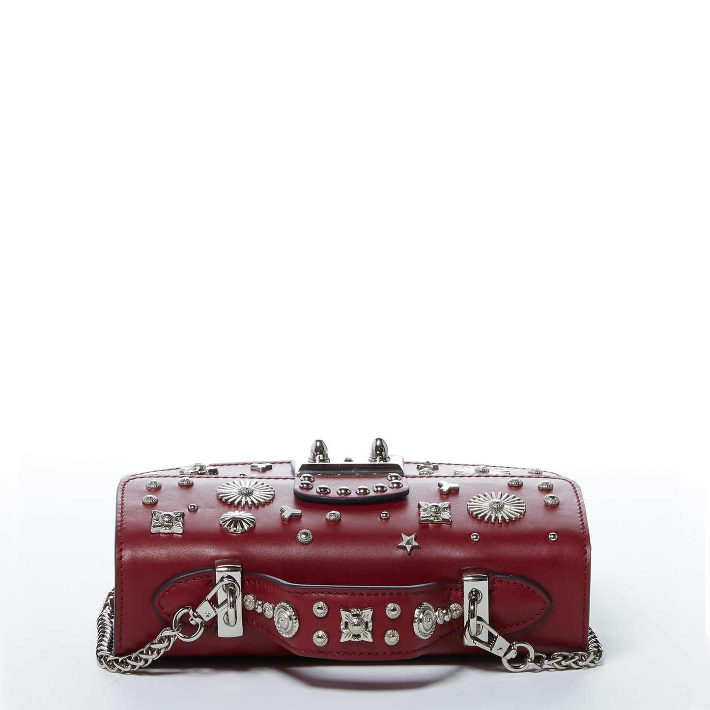 The Hollywood Studded Leather Crossbody Bag Burgundy