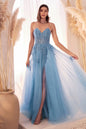 Strapless A-Line Lace & Tulle Skirt Side Slit Long Prom Dress CDC148