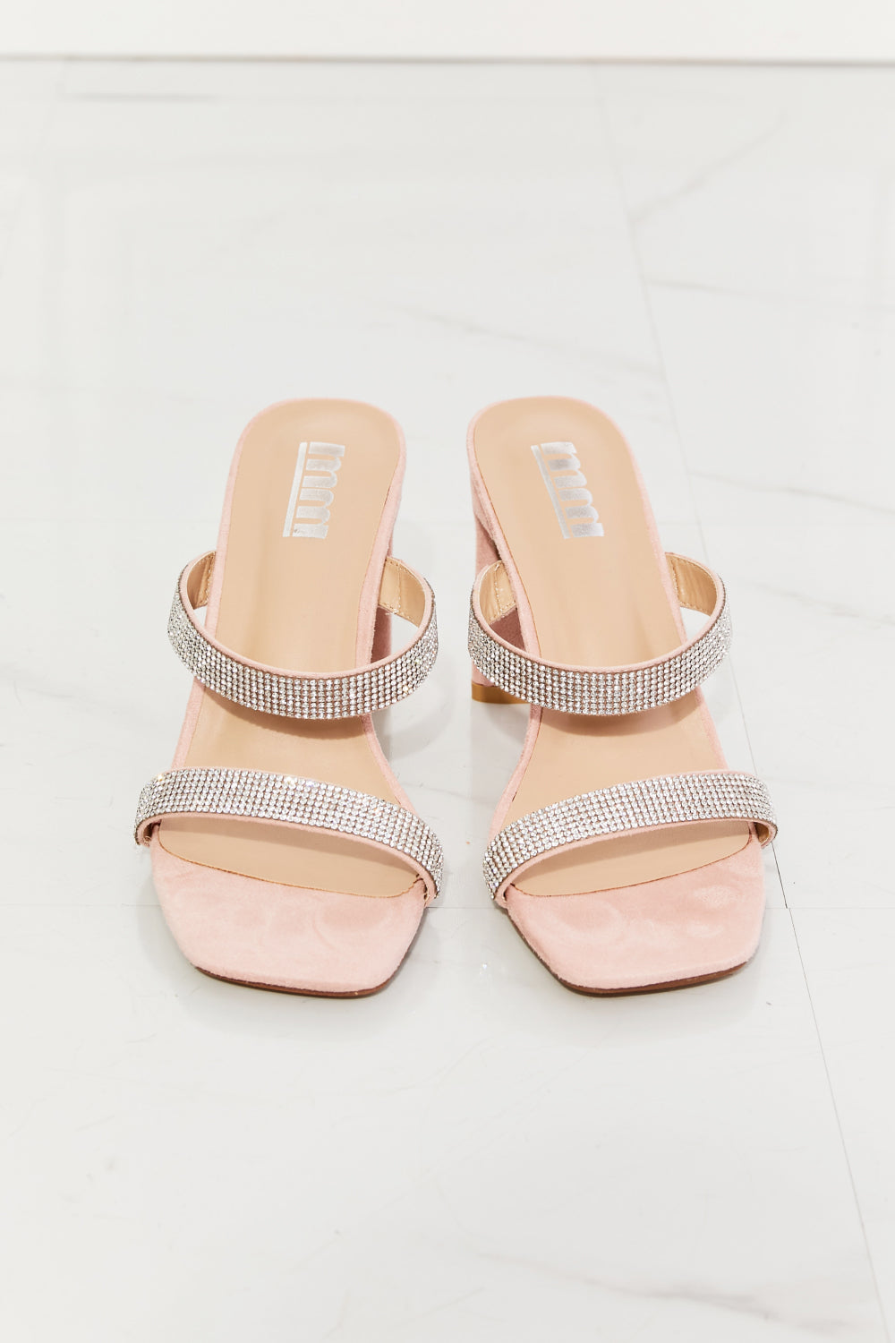 Sparkling Blush Rhinestone Block Heel Sandals