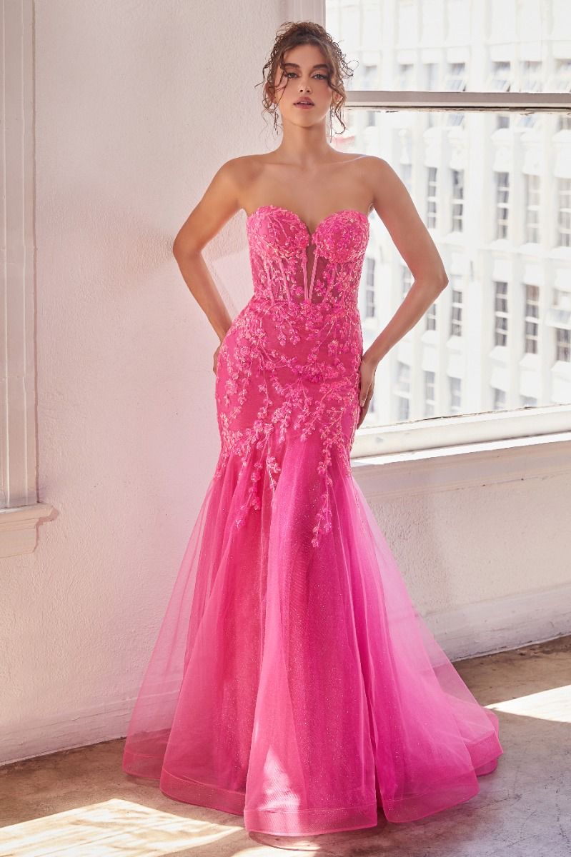 Strapless Embellished Mermaid Sweetheart Embroidered Bodice Long Prom Dress CDCB139