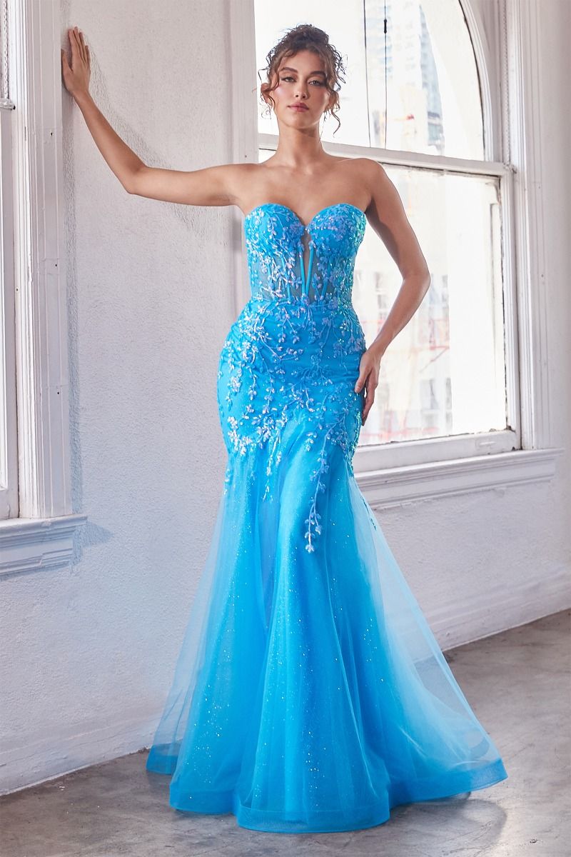 Strapless Embellished Mermaid Sweetheart Embroidered Bodice Long Prom Dress CDCB139