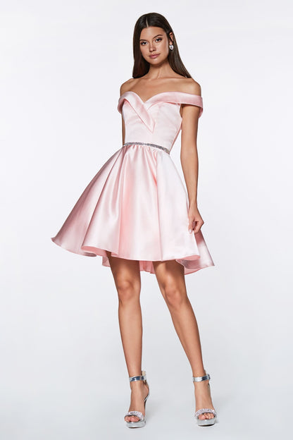 Satin Off the shoulder Сoquettish Elegant Short Cocktail & Homecoming Dress CDCD0140