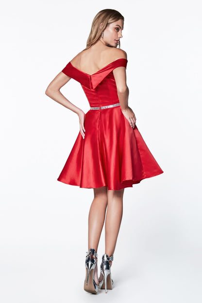 Satin Off the shoulder Сoquettish Elegant Short Cocktail & Homecoming Dress CDCD0140