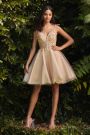 Tulle Sleeveless Laced Appliqué Floral Bodice Princess Babydoll Skirt Short Cocktail Dress CDCD0188