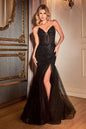 Strapless Embellished Beads Mermaid Tulle Skirt Long Prom Dress CDCD0214