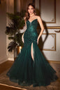 Strapless Embellished Beads Mermaid Tulle Skirt Long Prom Dress CDCD0214