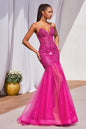 Strapless Embellished Beads Mermaid Tulle Skirt Long Prom Dress CDCD0214